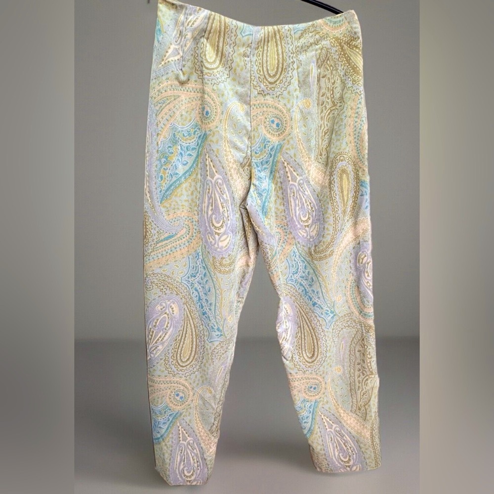 Vintage F.L.Malik High Rise Cotton Blend Ankle Pant Yellow Blue/Pink Paisley 12